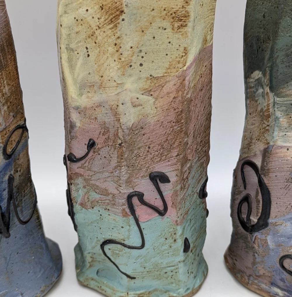 Handmade Colorful Abstract Ceramic Vases Set Of 3